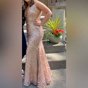 Jovani Champagne mermaid prom Sequin Dress rose gold